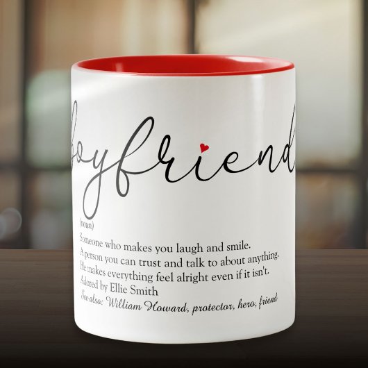Modernes Script Boyfriend Definition Liebe Herz Zweifarbige Tasse
