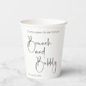 Modernes Script Brautparty Brunch und Bubbly Pappbecher (Rückseite)