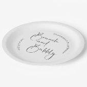 Modernes Script Brautparty Brunch und Bubbly Pappteller (Schrägansicht)