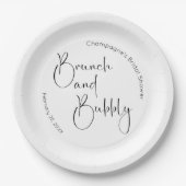 Modernes Script Brautparty Brunch und Bubbly Pappteller (Vorderseite)
