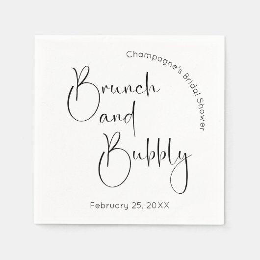 Modernes Script Brautparty Brunch und Bubbly Serviette (Vorderseite)