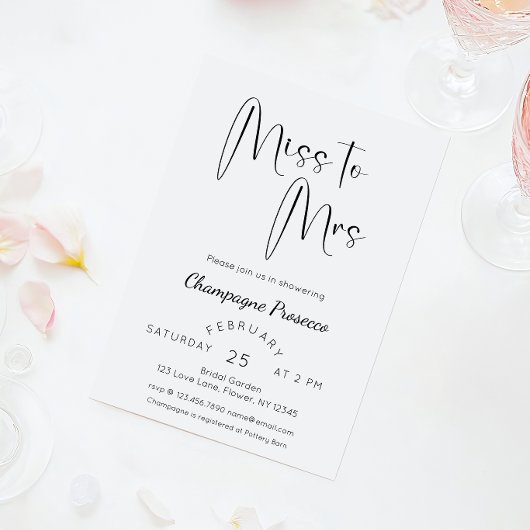 Modernes Script Brautparty Miss zu Mrs. Einladung