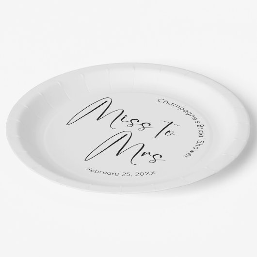 Modernes Script Brautparty Miss zu Mrs. Pappteller (Schrägansicht)