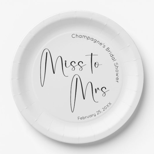 Modernes Script Brautparty Miss zu Mrs. Pappteller (Vorderseite)