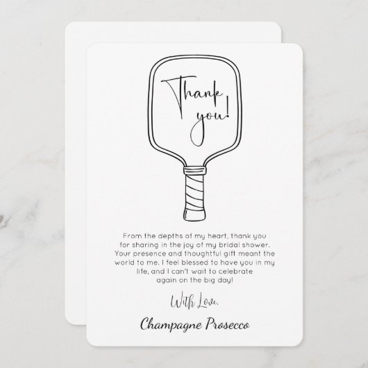 Modernes Script Brautparty Pickleball & Prosecco Einladung (Vorne/Hinten)