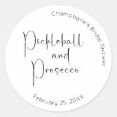 Modernes Script Brautparty Pickleball & Prosecco Runder Aufkleber (Vorderseite)