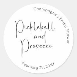 Modernes Script Brautparty Pickleball & Prosecco Runder Aufkleber