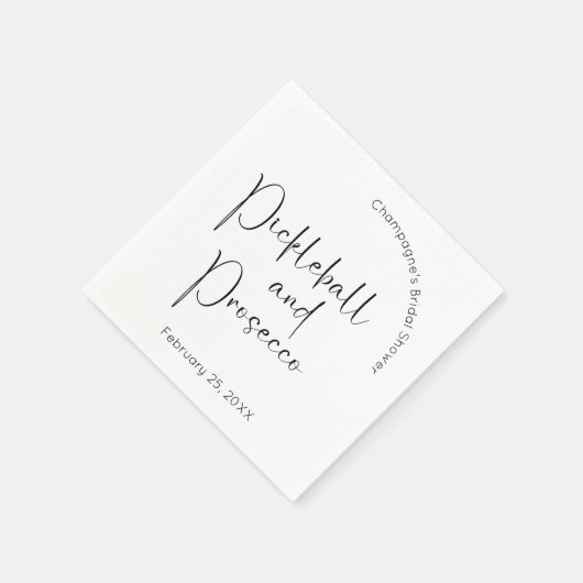 Modernes Script Brautparty Pickleball & Prosecco Serviette (Ecke)