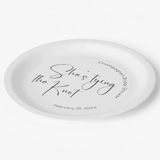 Modernes Script-Brautparty: Sie bindet den Knoten Pappteller (Schrägansicht)