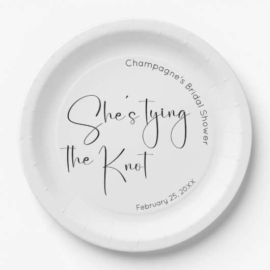 Modernes Script-Brautparty: Sie bindet den Knoten Pappteller (Vorderseite)