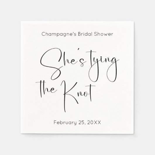 Modernes Script-Brautparty: Sie bindet den Knoten Serviette (Vorderseite)