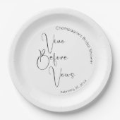 Modernes Script Brautparty Vino Before Vows Pappteller (Vorderseite)