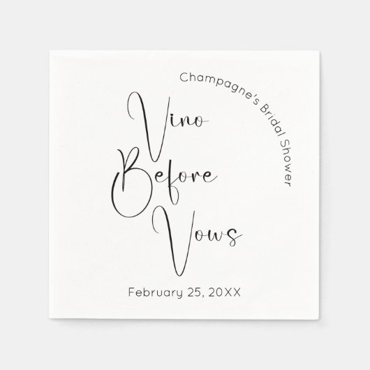 Modernes Script Brautparty Vino Before Vows Serviette (Vorderseite)