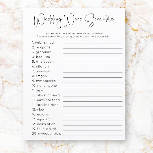 Modernes Script Brautparty Word Scramble Game