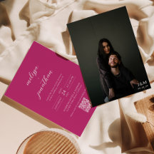 Modernes Script Bright Pink Monogram QR Code Hochz