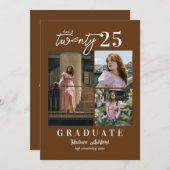 Modernes Script Brown 3 Foto Collage Abschluss Ankündigung (Vorne/Hinten)