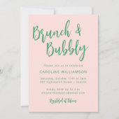 Modernes Script Brunch Bubbly Dusche Rosa Grün Einladung (Vorderseite)
