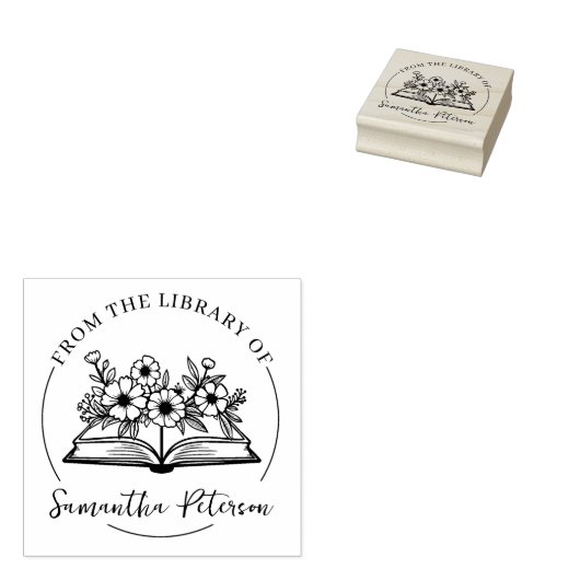 Modernes Script-Buchzeichen, Wilde Blume Buch Gummistempel (Stempel)