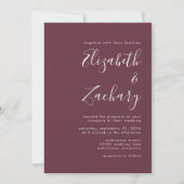 Modernes Script Burgundy QR Code Hochzeit Einladung (Vorderseite)