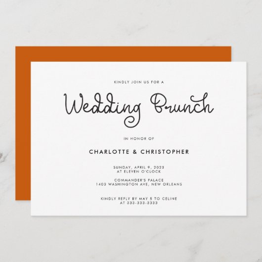 Modernes Script Burnt Orange Post Wedding Brunch Einladung (Vorne/Hinten)