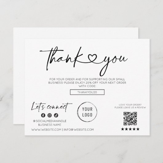 Modernes Script Business Heart Schriftart Danke Ka Einladung (Vorne/Hinten)