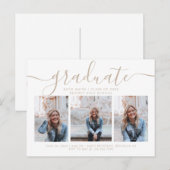 Modernes Script Calligraphy Abschluss 3 Foto Einladungspostkarte (Vorne/Hinten)