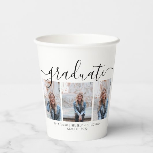 Modernes Script Calligraphy Abschluss 3 Foto Pappbecher (Rückseite)