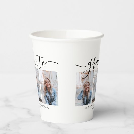 Modernes Script Calligraphy Abschluss 3 Foto Pappbecher (Links)