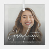 Modernes Script Calligraphy Abschluss Foto Ornament Aus Glas (Vorderseite)