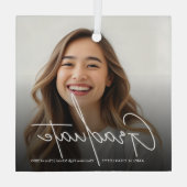 Modernes Script Calligraphy Abschluss Foto Ornament Aus Glas (Rückseite)