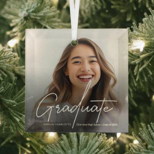 Modernes Script Calligraphy Abschluss Foto Ornament Aus Glas