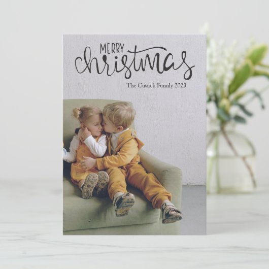 Modernes Script Calligraphy Foto Frohe Weihnachten (Stehend Vorderseite)