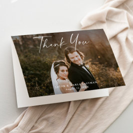 Modernes Script Calligraphy Foto Wedding Dankeskarte