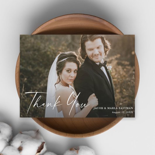 Modernes Script Calligraphy Foto Wedding Dankeskarte