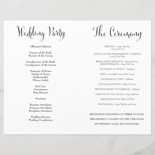 Modernes Script Calligraphy Mr & Mrs. Wedding Prog (Rückseite)