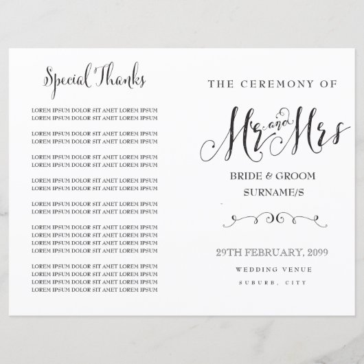 Modernes Script Calligraphy Mr & Mrs. Wedding Prog (Vorderseite)