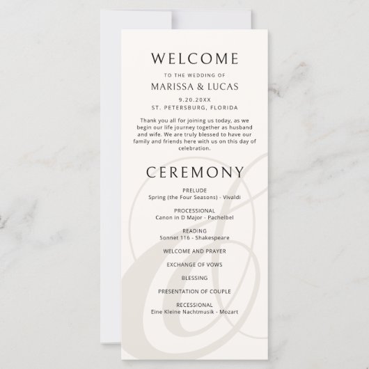 Modernes Script Champagne Ampersand Hochzeitsprogr (Vorderseite)