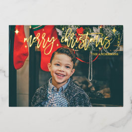 Modernes Script Christmas Gold Foil Foto Holiday Folien Feiertagskarte
