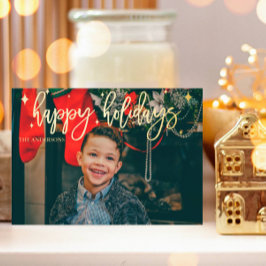 Modernes Script Christmas Gold Foil Foto Holiday Folien Feiertagskarte