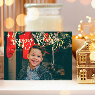 Modernes Script Christmas Gold Foil Foto Holiday Folien Feiertagskarte
