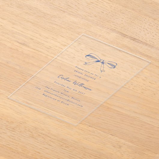 Modernes Script Coquette Bow Blue Brautparty Acryleinladungen (Ablage )