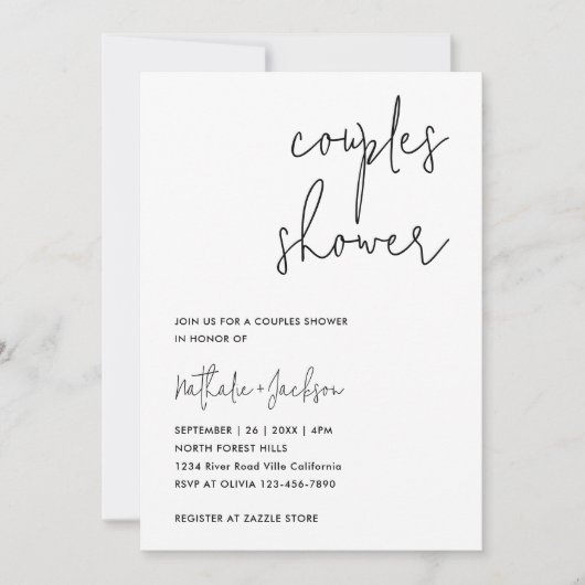 Modernes Script Couple Brautparty Einladung (Vorderseite)