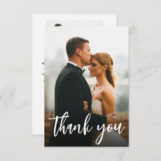 Modernes Script Custom 2 Wedding Fotos Dankeskarte (Vorne/Hinten)
