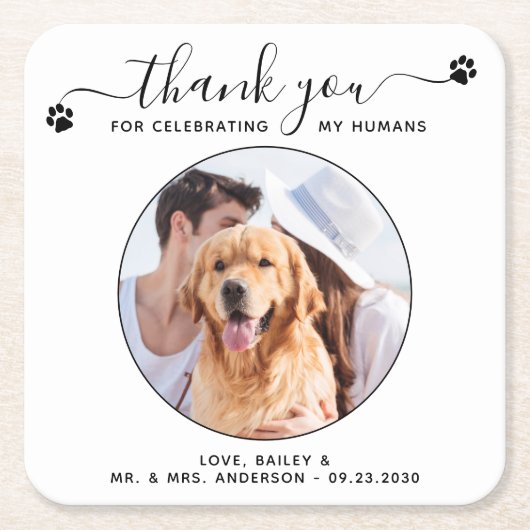 Modernes Script Custom Vielen Dank Pet Wedding Fot Rechteckiger Pappuntersetzer (Vorderseite)