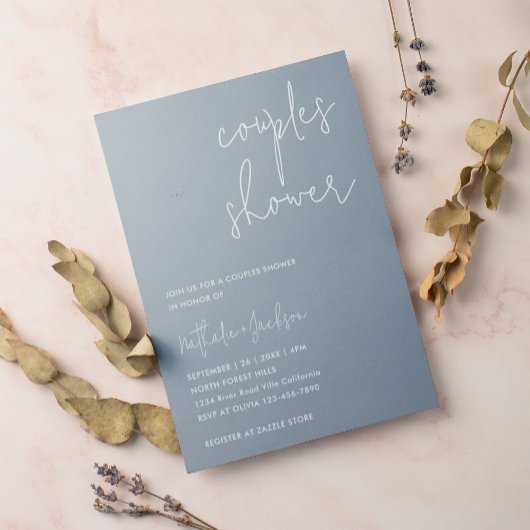 Modernes Script Dusty Blue Couple Brautparty Einladung