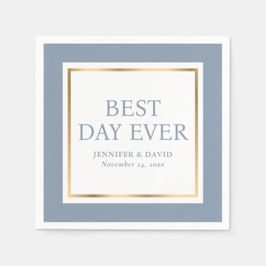Modernes Script Dusty Blue Gold Wedding Napkins Serviette (Vorderseite)