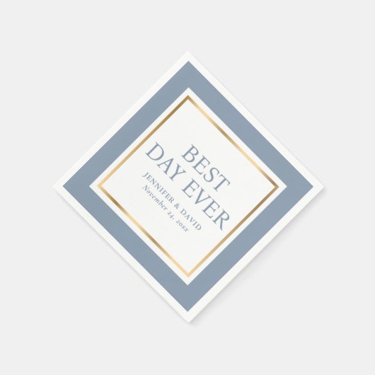 Modernes Script Dusty Blue Gold Wedding Napkins Serviette (Ecke)