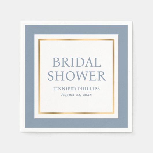 Modernes Script Dusty Blue und Gold Brautparty Serviette (Vorderseite)