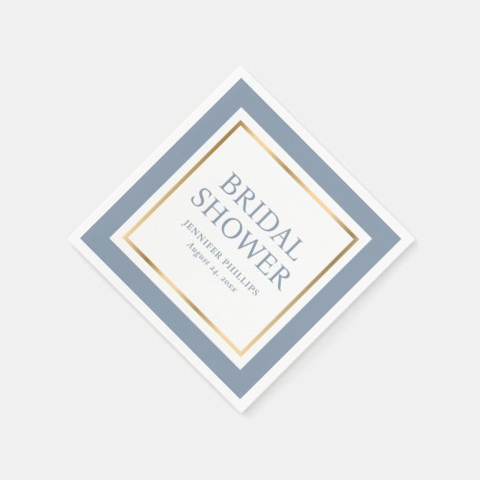 Modernes Script Dusty Blue und Gold Brautparty Serviette (Ecke)