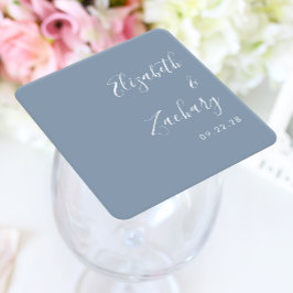 Modernes Script Dusty Blue Wedding Rechteckiger Pappuntersetzer